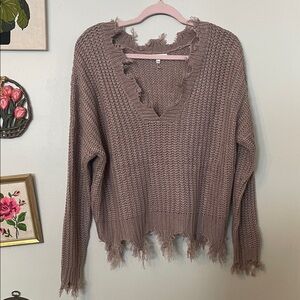 Distressed Knit Sweater - Brown